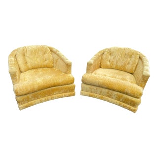 1950s Vintage Crushed Velvet Yellow Club Chairs by Karpen Furniture - a Pair For Sale