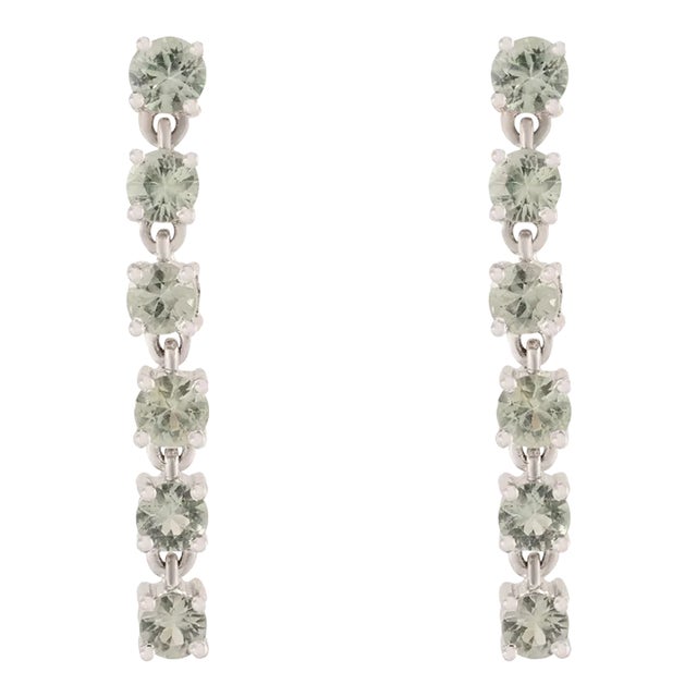 Vivid 2.27ct Green Amethyst Drop & Dangle Earrings in 14k White Gold- A Pair For Sale