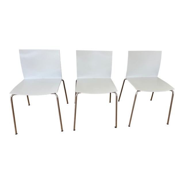Cb2 White Slim Chairs-3 in Set For Sale