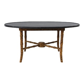 Black Oval Coffee Table With Imitation Bamboo Legs and Hand-Painted Tortoise Shell Pattern. For Sale