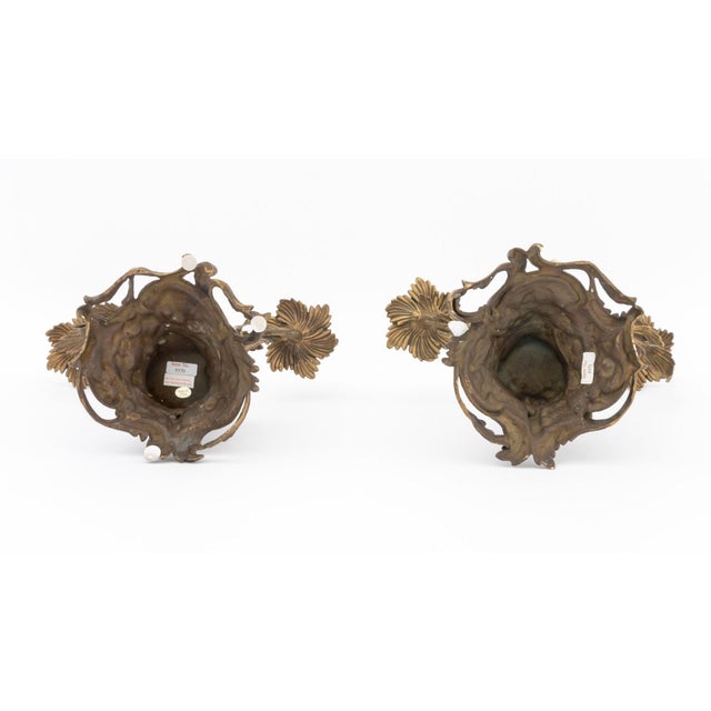 Chinoiserie Porcelain and Brass Candlesticks, Pair For Sale - Image 9 of 9