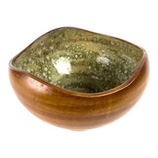 Large French Crystalline Glaze Art Pottery Bowl Attributed to Pierrefonds, Signed For Sale