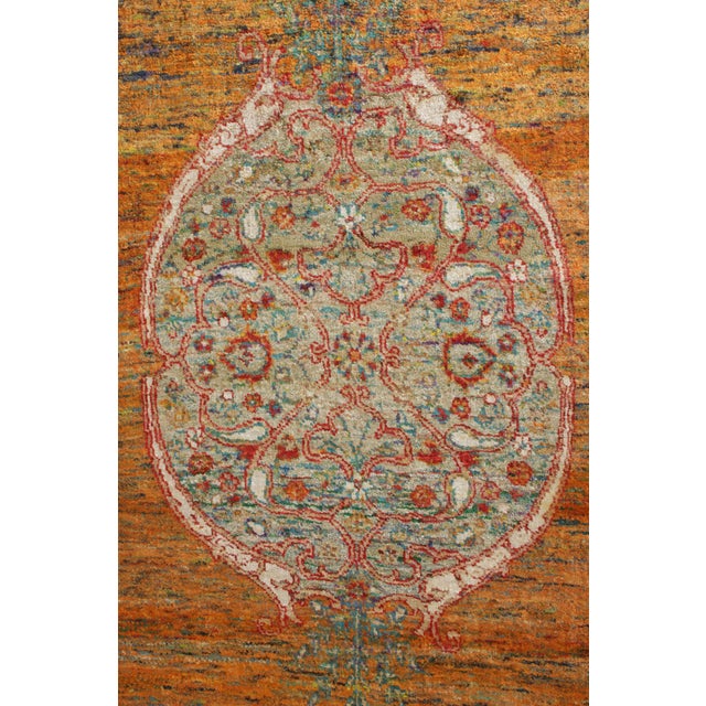 Rug & Kilim’s Classic Agra Style Rug in Orange-Red, Blue Medallion Pattern For Sale In New York - Image 6 of 9