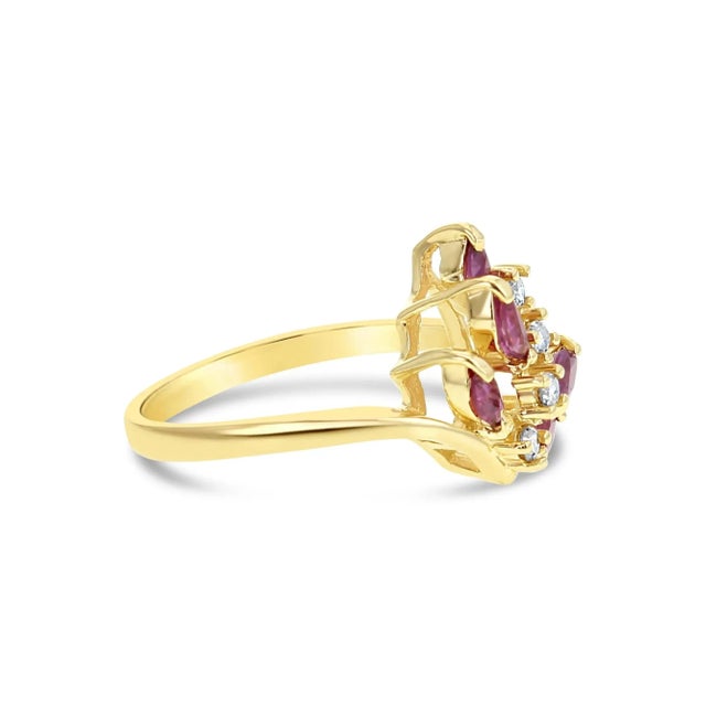 Contemporary Ruby & Diamond Cluster Ring .50cttw 14K Yellow Gold, Size 7 For Sale - Image 3 of 3