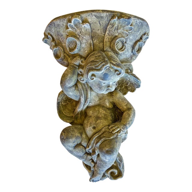 1970s Wall Hung Concrete Cherub Planter For Sale