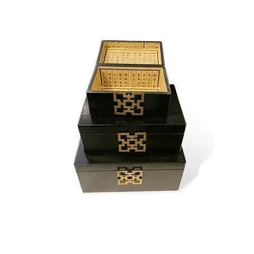 Obtained in China this is a delicate and beautiful Red wooden 3 pieces a set Asian jewelry boxes with golden detail design...