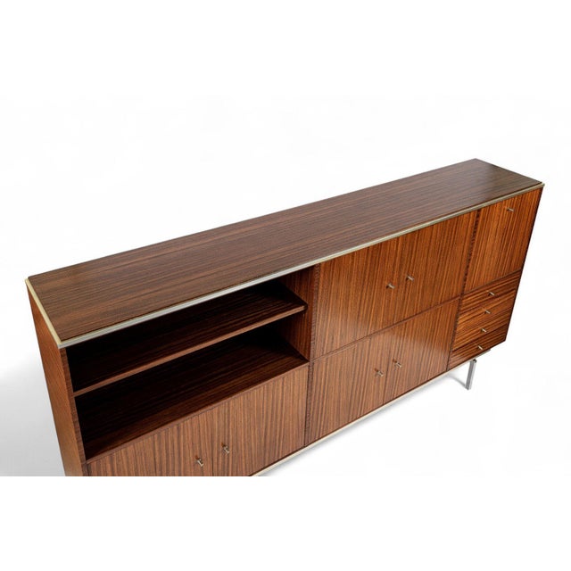 Exceptional Teak Vintage Mid Century French Wall Unit Cabinet For Sale - Image 4 of 14