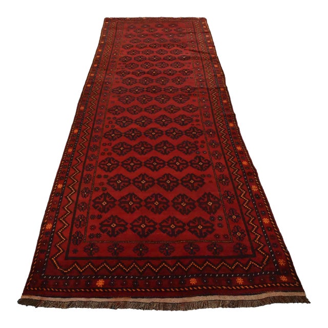 Baloch Runner 5’4” X 12’8” Red Wool Vintage Tribal Hand-Knotted Rug For Sale