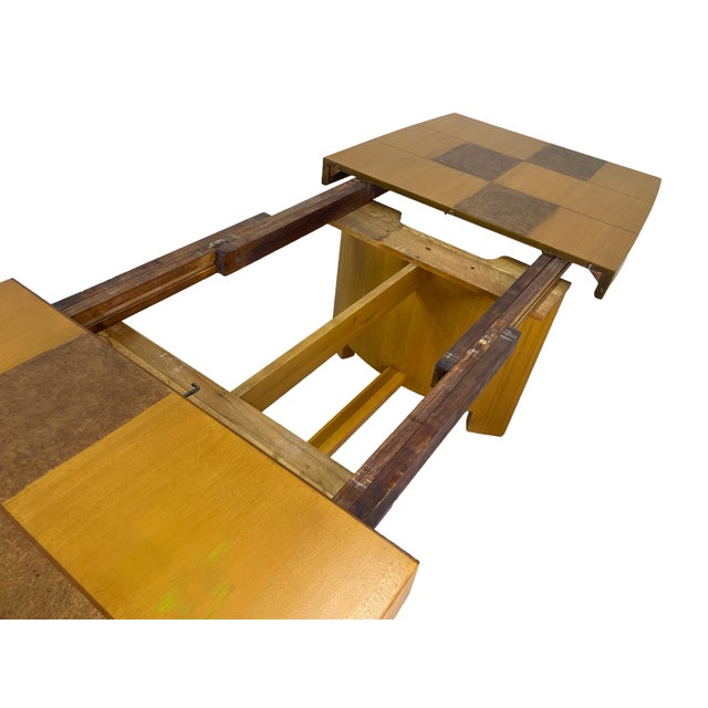 Sculptural Mid-Century Blonde Mahogany Dining Table by Herman Miller With Burlwood Patchwork Top & Leaves, 1940s For Sale In Los Angeles - Image 6 of 18