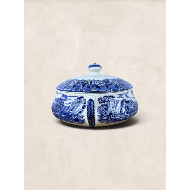 1960s 1940s English Blue & White “Old Castle” Covered Tureen by Barratts Staffordshire For Sale - Image 5 of 8
