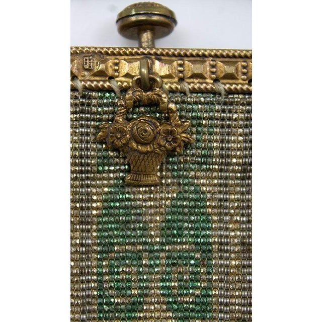 Art Deco Art Deco Micro Beaded Bag Purse Great Condition Swans on Frame Mirror Green For Sale - Image 3 of 6
