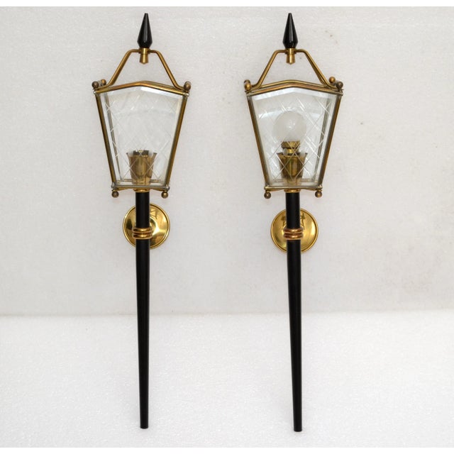 Jacques Adnet Style Sconces Lantern Wall Lamps French Mid-Century Modern - Pair For Sale - Image 12 of 13