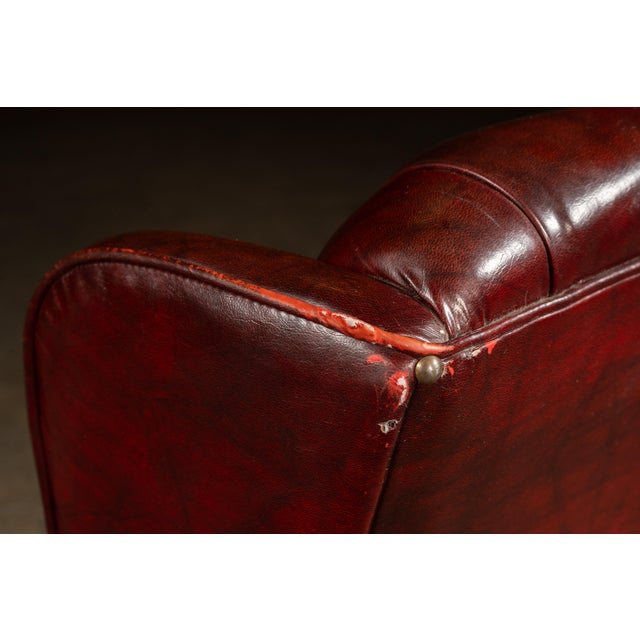 Vintage Tufted Leather Wingback Chesterfield Armchair in Oxblood For Sale - Image 13 of 14
