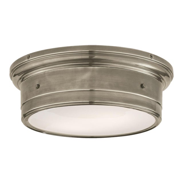 Visual Comfort Signature Siena Large Flush Mount in Antique Nickel with White Glass For Sale