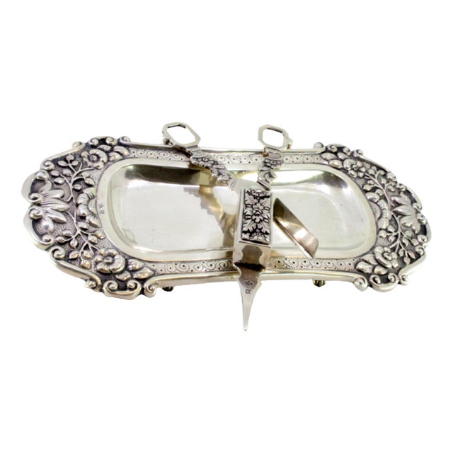 Silver Morrison Tray and Scissors with Revealed Cutouts and Supported by Four Claw-Shaped Feet, Set of 2 For Sale