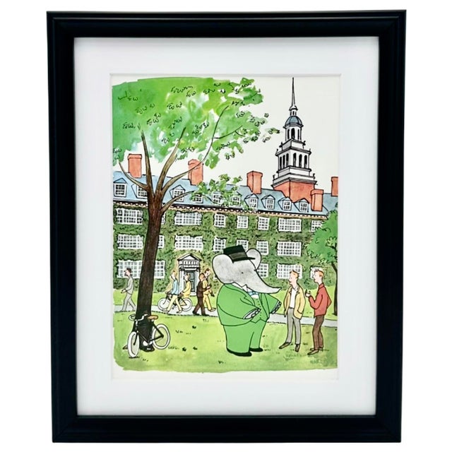 Vintage Babar Elephant Harvard University Framed Print For Sale - Image 9 of 9