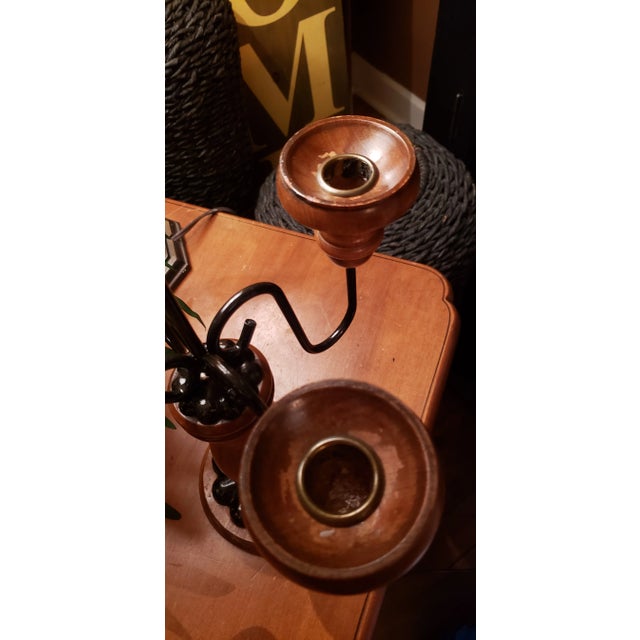 1960s 1960s Vintage Wood and Iron 5 Arm Candelabra For Sale - Image 5 of 10