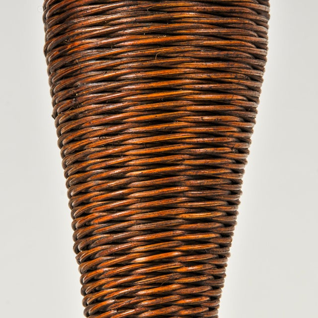 Antique Wicker Lamp Figural Tall Double Bulb Statement Lamp For Sale - Image 4 of 12