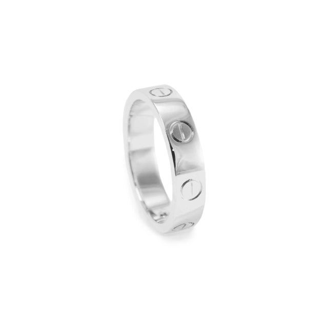 Early 21st Century Cartier 18k White Gold Love Ring, Size 5 Small Model 1 Diamond Band For Sale - Image 5 of 9