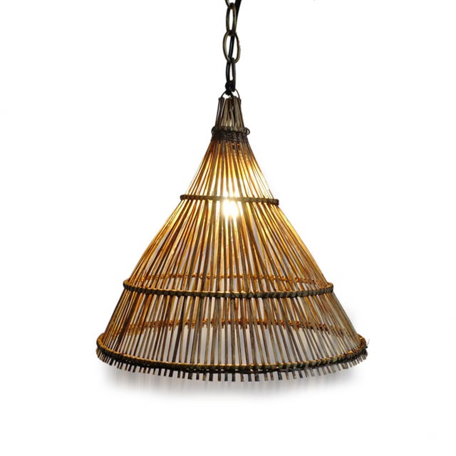 Tribal Tea Stained Hat Asian Pendant Light Small For Sale - Image 3 of 8