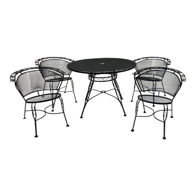1960s Mid-Century Modern Iron Salterini Patio Table & 4 Chairs, Attributed For Sale