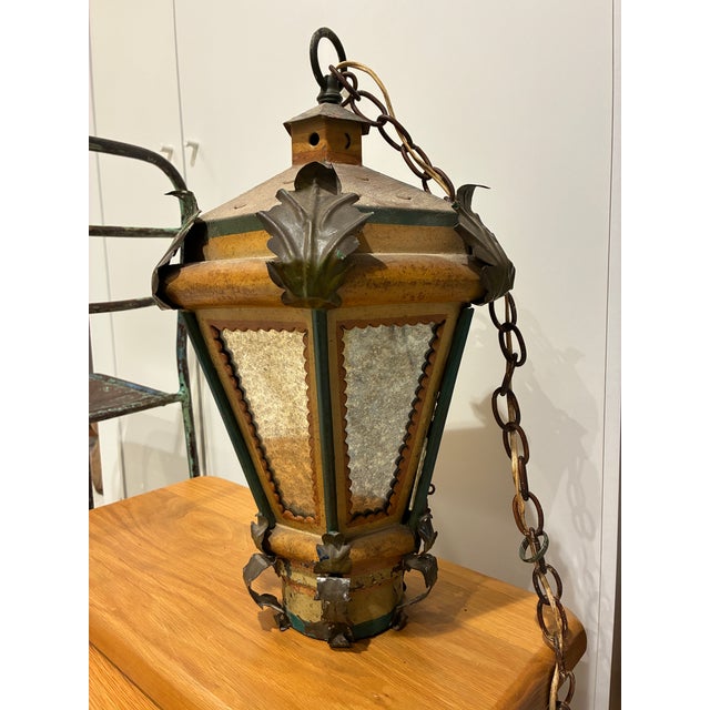 Vintage Painted Folk Art Lantern Pendant Fixture For Sale - Image 9 of 12