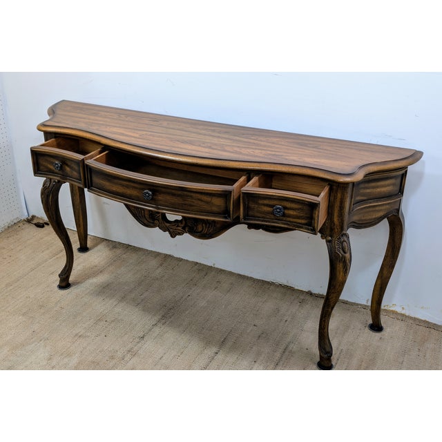 Wood Century French Provincial Console Table For Sale - Image 7 of 12