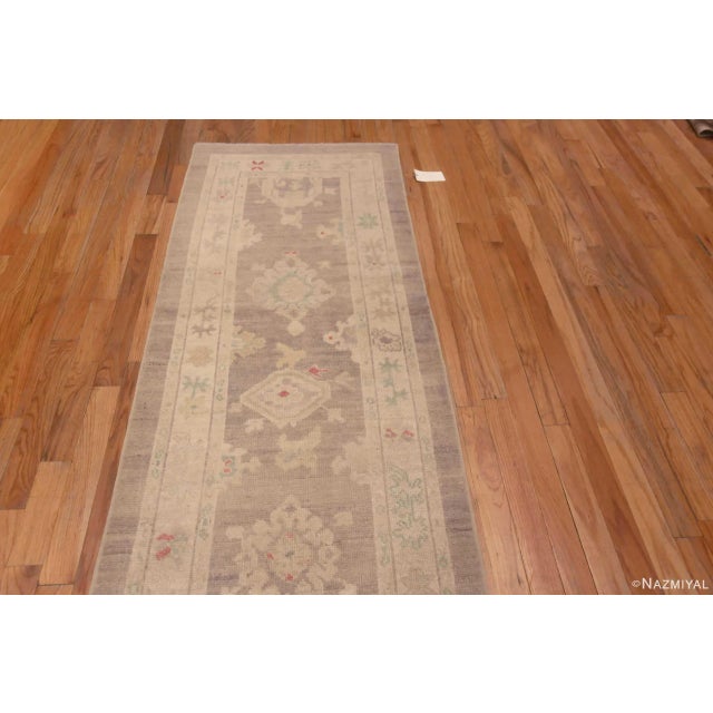 An Extremely Decorative Soft Light Gray Pastel Color Tribal Geometric Turkish Oushak Design Modern Hallway Runner Rug,...
