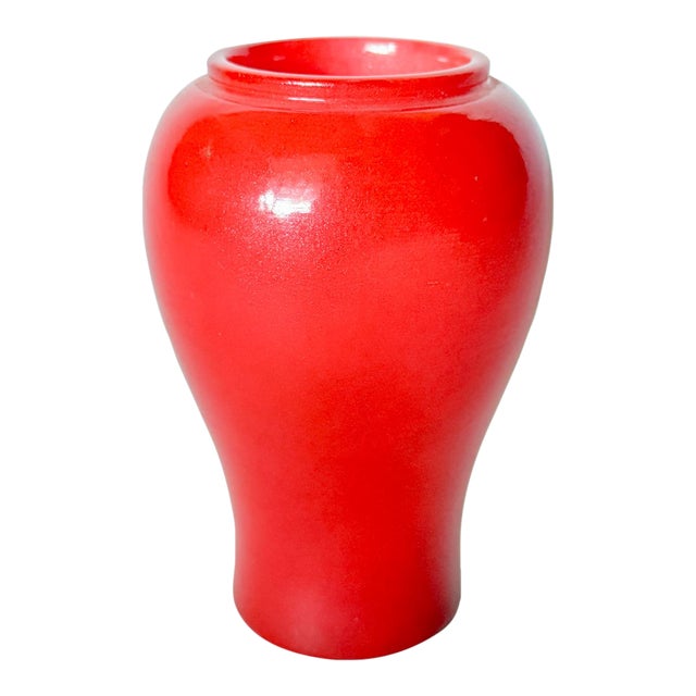 Vintage Italian Hand Carved Red Alabaster Vase For Sale