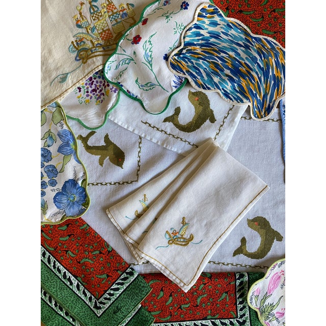 Vintage 1990s Vibrant Red & Green Linen Dinner Napkins With Chili Motif by Katya - Set of 4 For Sale - Image 9 of 10