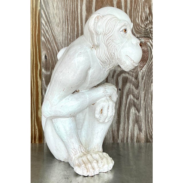 Italian Vintage Italian Glazed Ceramic Life Size Monkey For Sale - Image 3 of 9