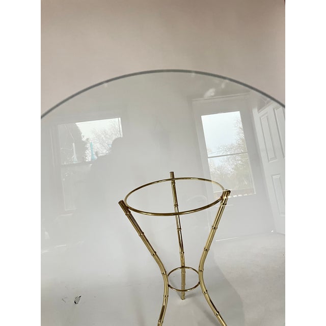 Metal Hollywood Regency Style Vintage Glass Top Faux Bamboo Side Table in a Brass Finish For Sale - Image 7 of 8