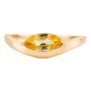 14k Gold Retro Yellow Sapphire Solitaire Ring Size 5 For Sale