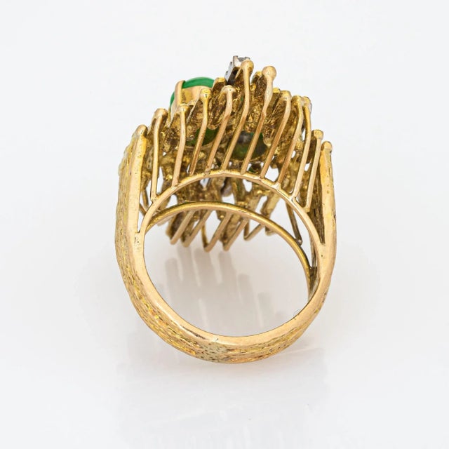 Late 20th Century 70s Abstract Jade Diamond Ring 14k Yellow Gold Cocktail Fine Jewellery Sz 5.5 For Sale - Image 5 of 7