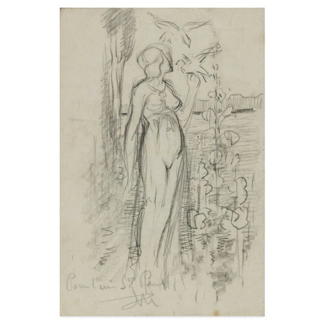 Eden - Original pencil drawing by Max Théron - Early 1900 Early 20th Century For Sale - Image 4 of 4
