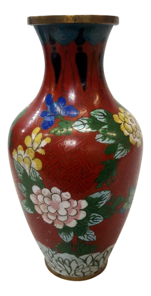Vintage Chinese Floral Champleve Vase Enamel-Over-Brass