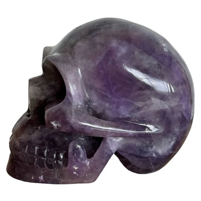 5 1/2"H x 4 1/2"W x 7"D This stunning 10-pound amethyst skull is a remarkable blend of artistry and nature. Carved from a...