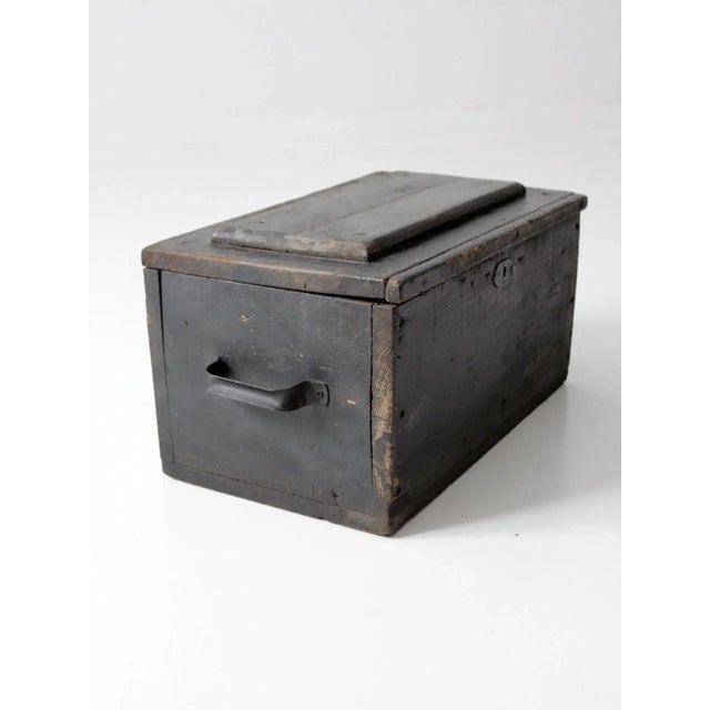 Vintage Black Wooden Tool Box For Sale - Image 10 of 11