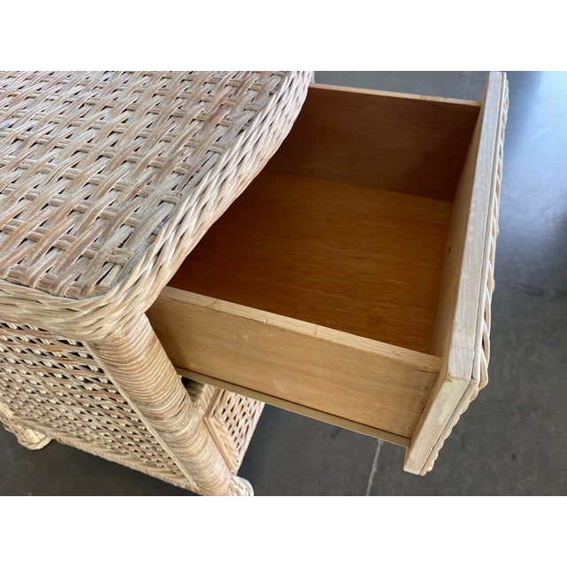 Wood Whitewashed Woven Rattan Nightstands – Pair For Sale - Image 7 of 11
