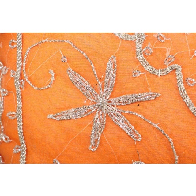 Throw Decorative Orange Accent Pillow Embellished With Sequins and Beads For Sale - Image 9 of 16