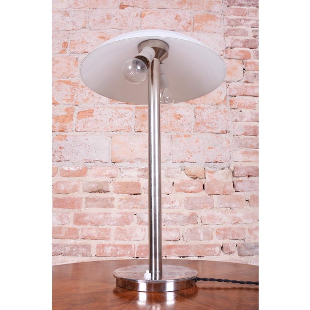 Bauhaus Bauhaus Table Lamp in Chrome, Steel, and Opaline Glass, Czech, 1930s For Sale - Image 3 of 10