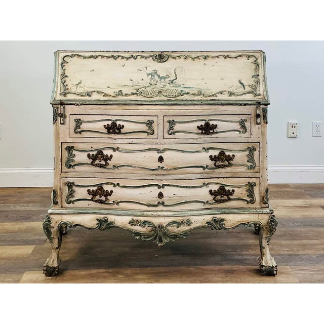 1940s French Louis XV–Style Hand-Painted Secretary Desk by Desbordes, Paris — Provenance Louis Louis Antiques, Greenwich For Sale - Image 10 of 16