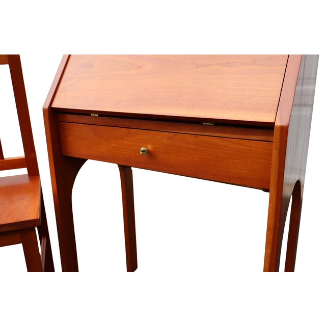 1970s Childs Custom Handcrafted Cherry Drop-Front Secretary Desk & Chair For Sale - Image 10 of 18