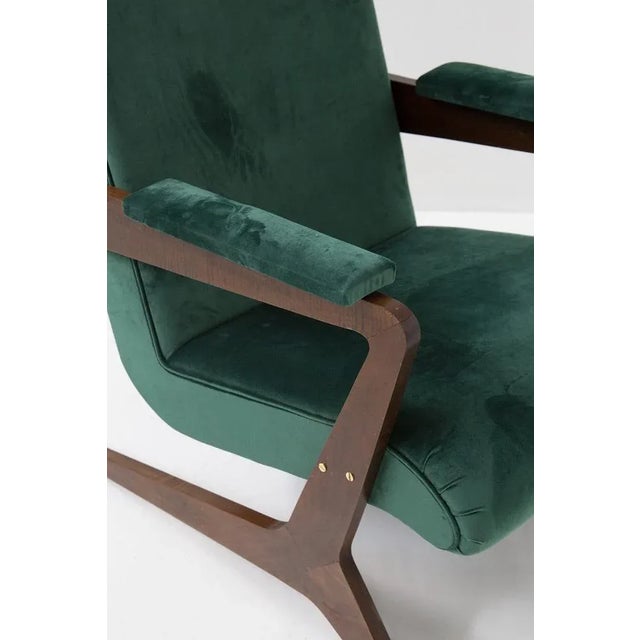 Wood Set of 20th Century Brazilian Green Velvet Armchairs, 1950s For Sale - Image 7 of 12