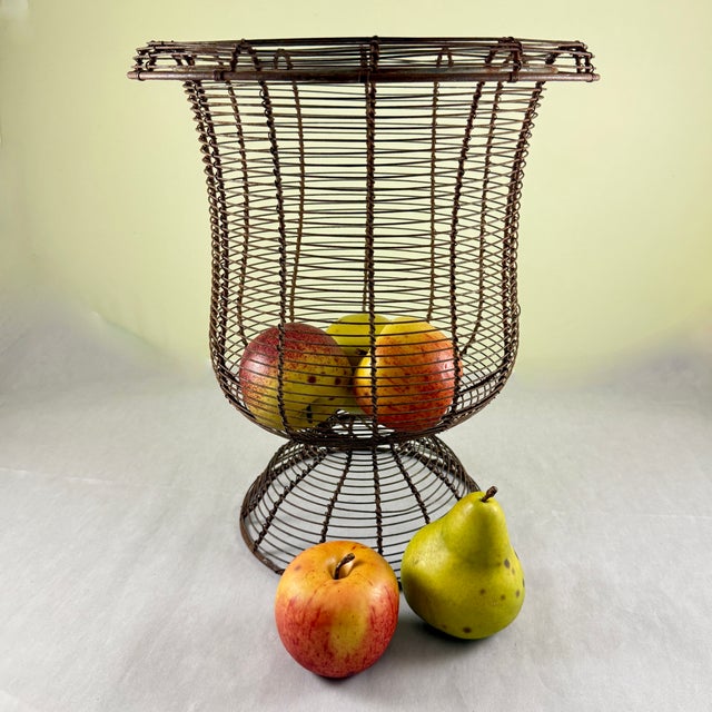 French Antique French Large Pedestal Urn Hand Made Black Twisted Wire Basket, Late 19th For Sale - Image 3 of 12