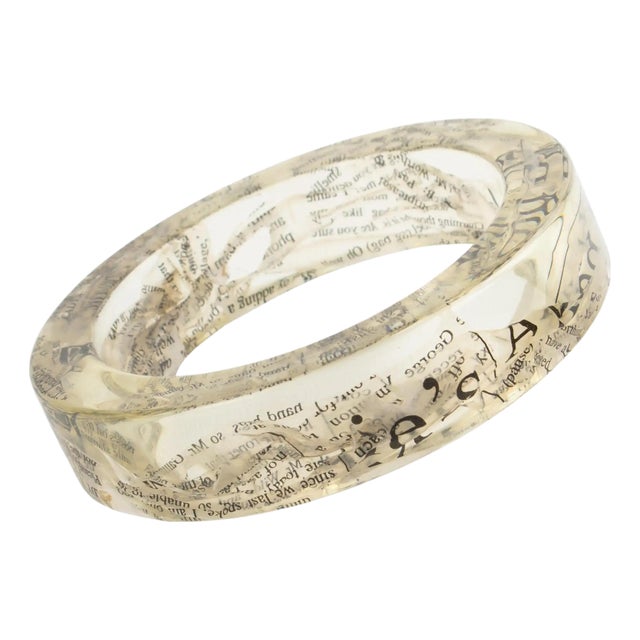 John Galliano Clear Acrylic Resin Bracelet Bangle with Newspaper Inclusions For Sale