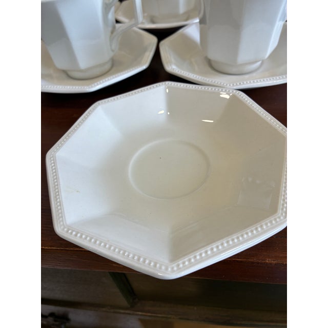 Vintage Johnson Brothers Heritage White Ironstone Cups & Saucers — Set of 10 For Sale - Image 16 of 16