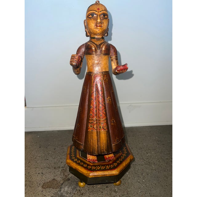 Circa 1920s hand carved and painted Gangaur idols goddess and god.. base are separately carved and painted with rustic...
