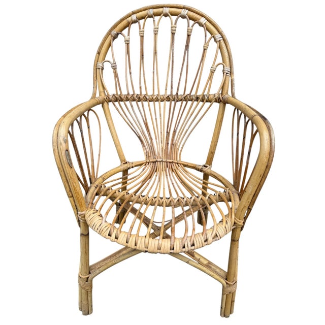 Wood Vintage Armchair in Rattan, 1960s For Sale - Image 7 of 7