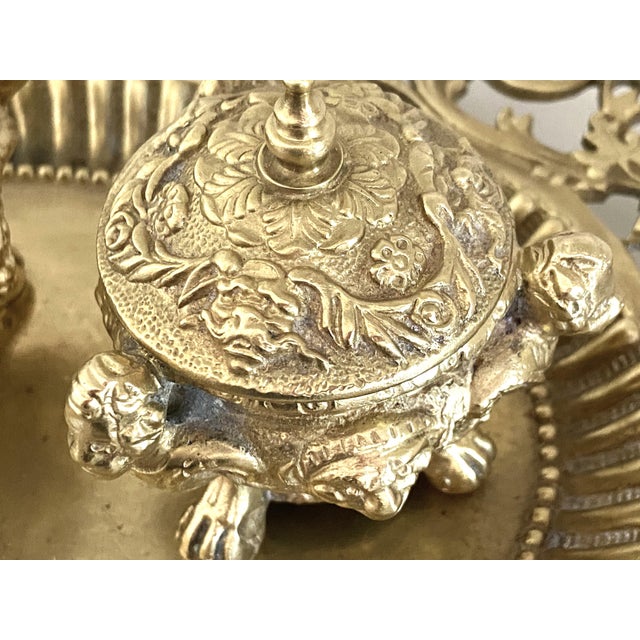 Gold Louis XV Style Napoleon III Double Inkwell on a Chiseled Gilt Bronze Tray For Sale - Image 8 of 11